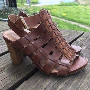 Pikolinos Rose Gladiator Pump Brown Leather Open Toe Heel Slingback Women 37 6.5